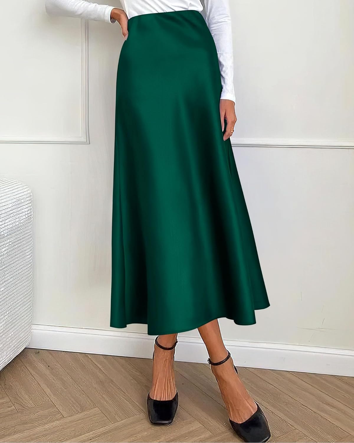BTFBM 2026 Womens Spring Summer Long Satin Skirt Silk Elegant High Waist Cocktail Party Wedding Flowy A-Line Midi Skirts - Image 4