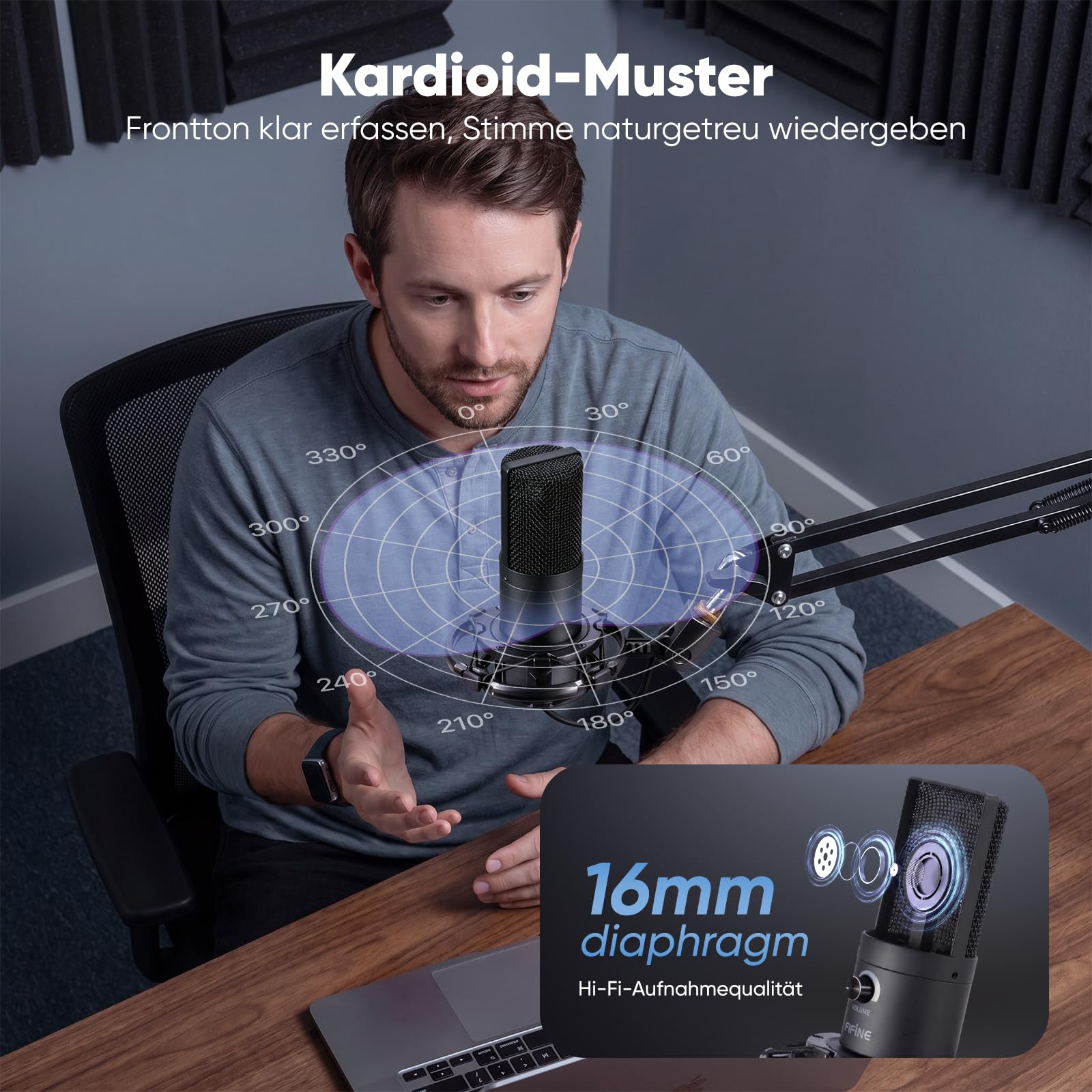 FIFINE Streaming Mikrofon PC mit Arm, USB Mikrofon PS4 PS5, Microphone für Gaming Podcast Studio, Popfilter, Shock Mount