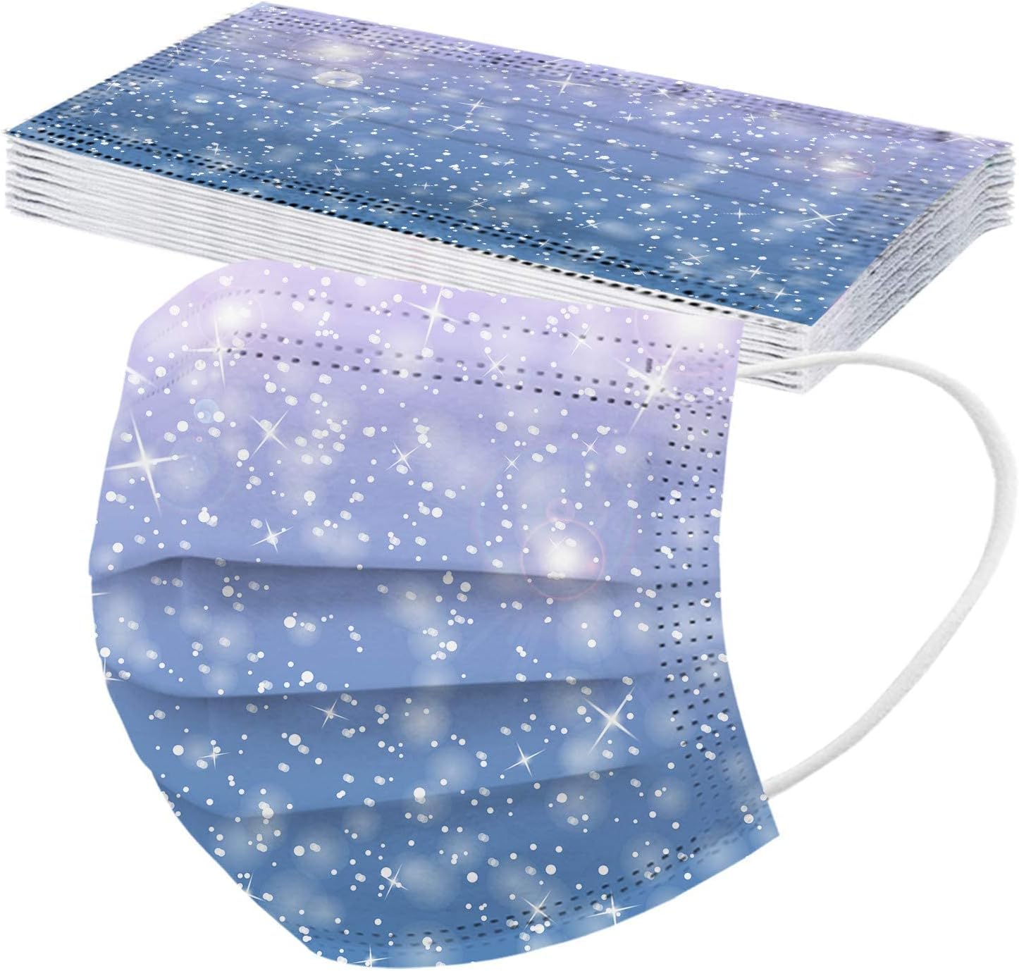 Winter Holiday Disposable Face Cover for Adults Women,3-Ply Snowflake Pattern Design with Nose Wire,50Pcs