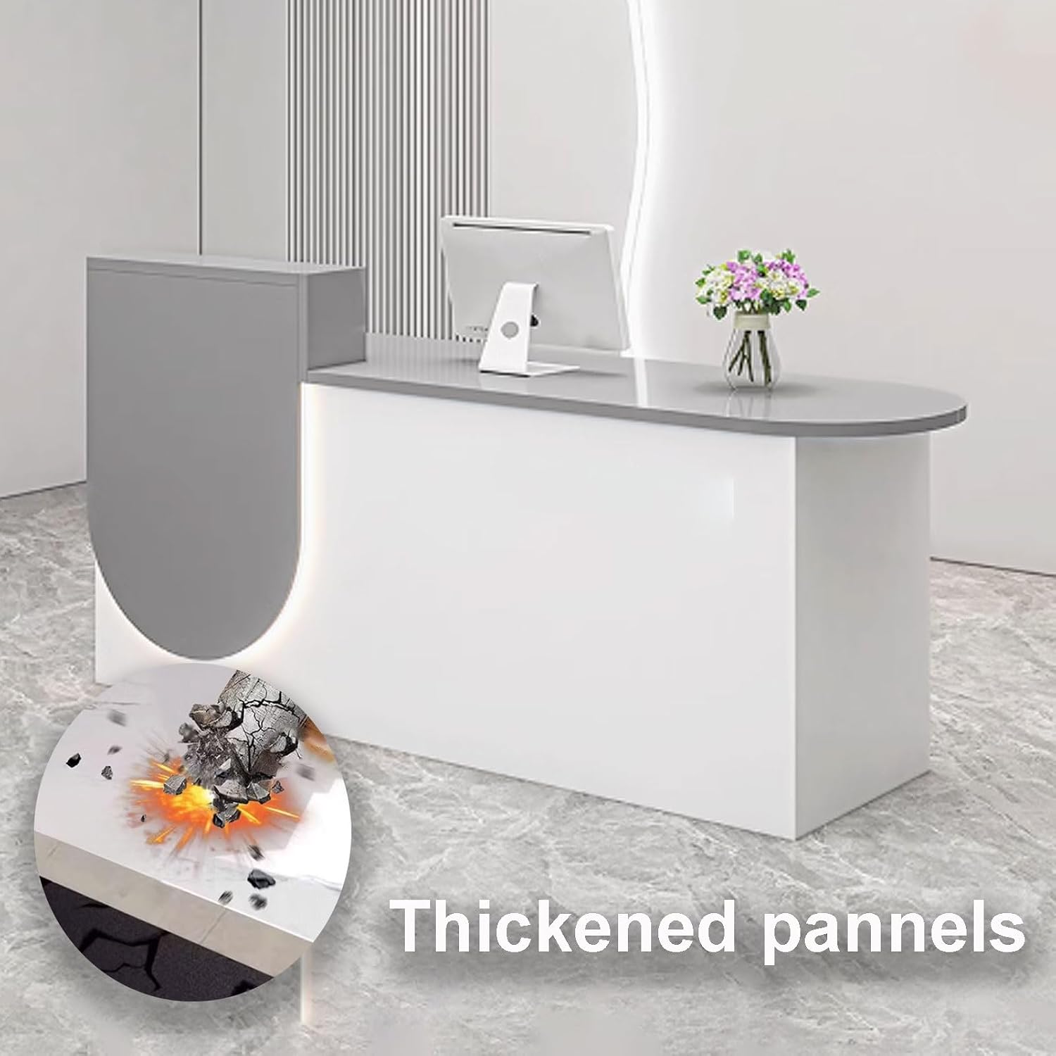 Reception Desk with Counter, Modern Reception Standing Counter, Front Desk Reception Counter, Office Counter Table with Soft Lighting for Clothing Stores, Restaurants(Beige,1m)
