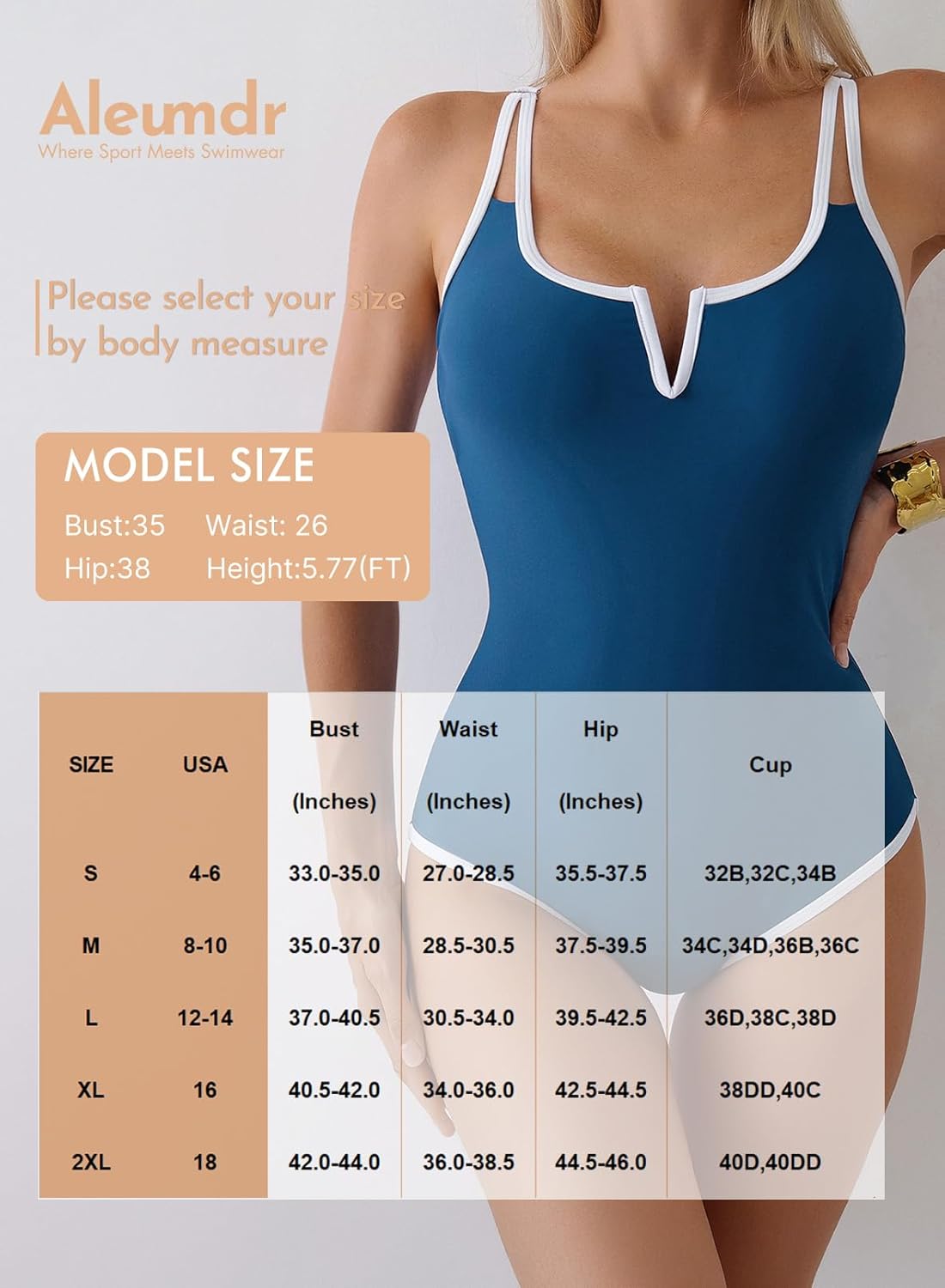 Aleumdr Women's One Piece Swimsuit Tummy Control V Wired Slimming Bathing Suit Color Block Printed Swimwear - Image 7