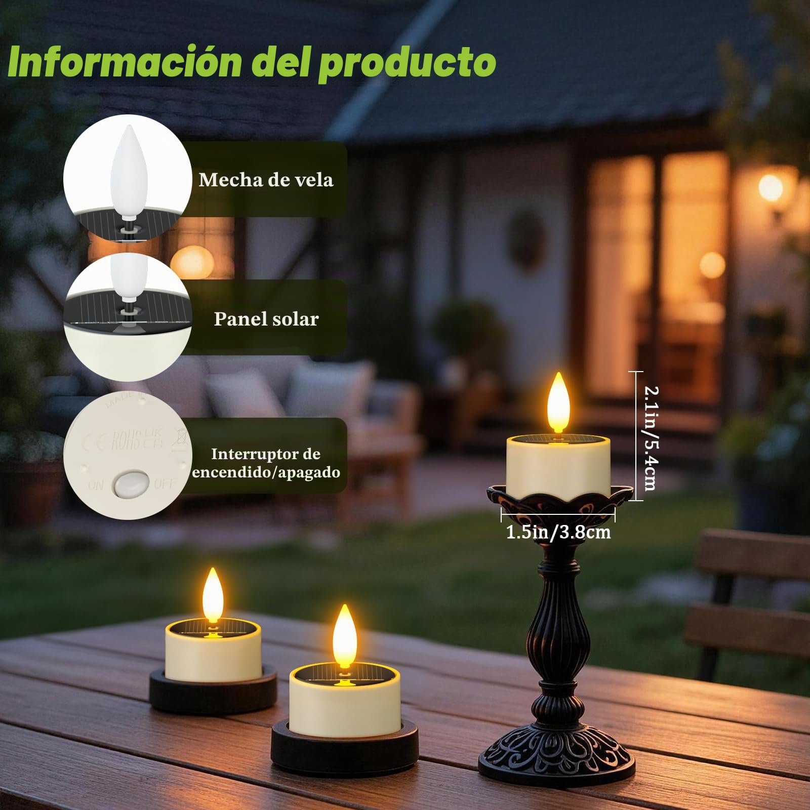 PChero 12pcs LED velas solares al aire libre a prueba de agua, recargable de la batería de las luces del té velas parpadeante para Jardín Linterna Camping Decoración del hogar