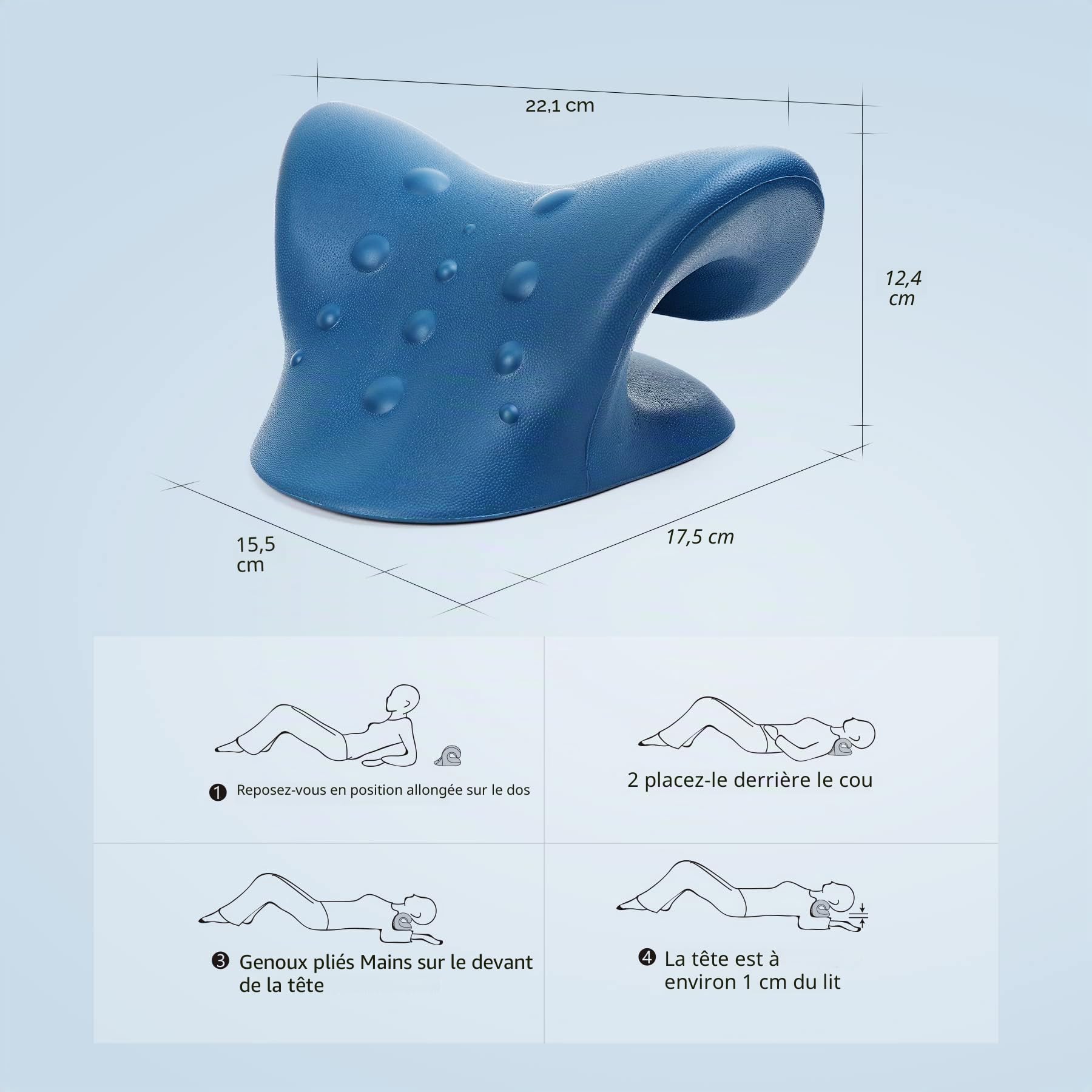 Cozyhealth Étireur de cou pour soulager les douleurs cervicales, relaxant du cou et des épaules, dispositif de traction cervicale, oreiller pour soulager la douleur de l'ATM (bleu foncé)