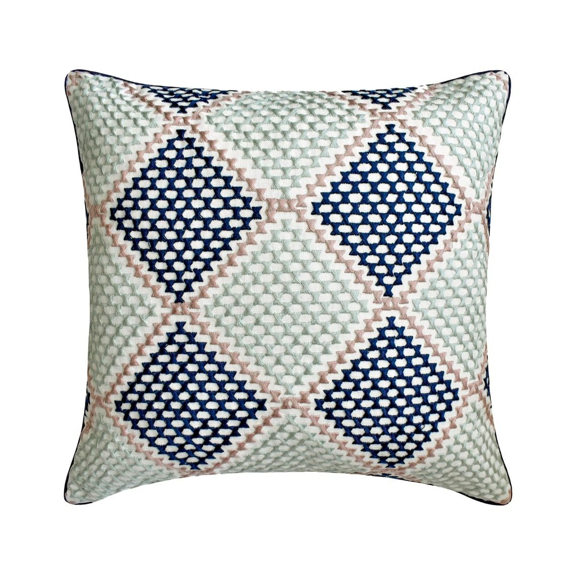 The HomeCentric Blue 26"x26" (Pack of 2, 65x65 cm (26"x26") Throw Cushion Covers, Cotton Embroidery Throw Cushions For Couch, Geometric Pattern Contemporray Style - Diamond Dotty โ image 1