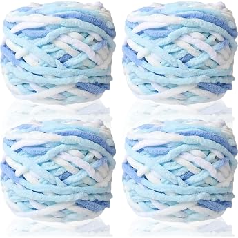 4 x 100 g Chenille Wool for Crocheting Thick Yarn Thick Wool for Hand Knitting Fluffy Chunky Yarn Colourful Crochet Wool Set Knitting Chenille Yarn Weaving Scarf Hats Blanket