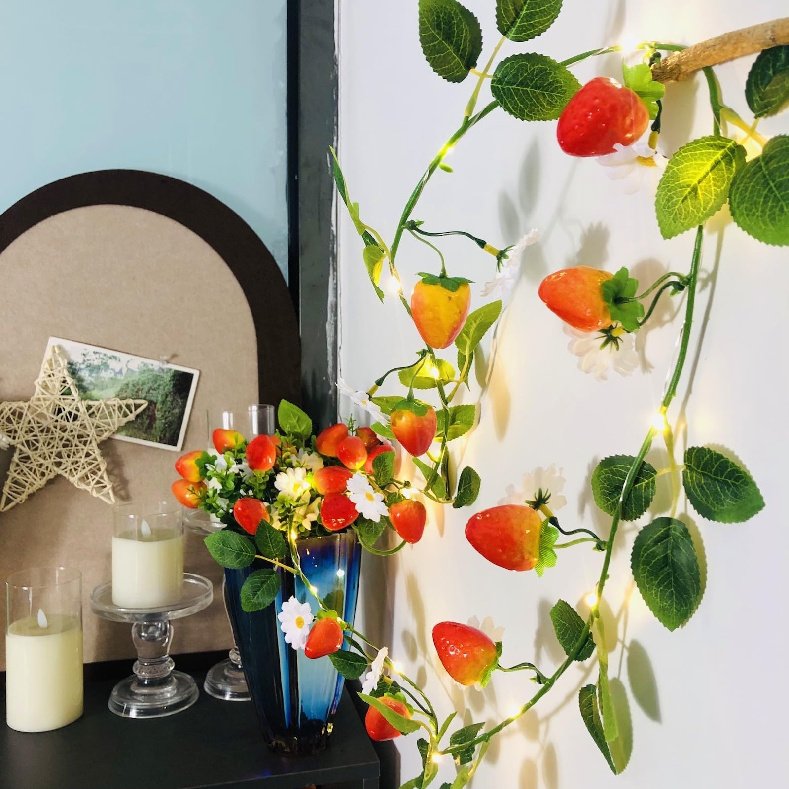 いちごガーランドランプ Amazon.com: Sezrgiu Artificial Strawberry Flower Vine with 20 LED