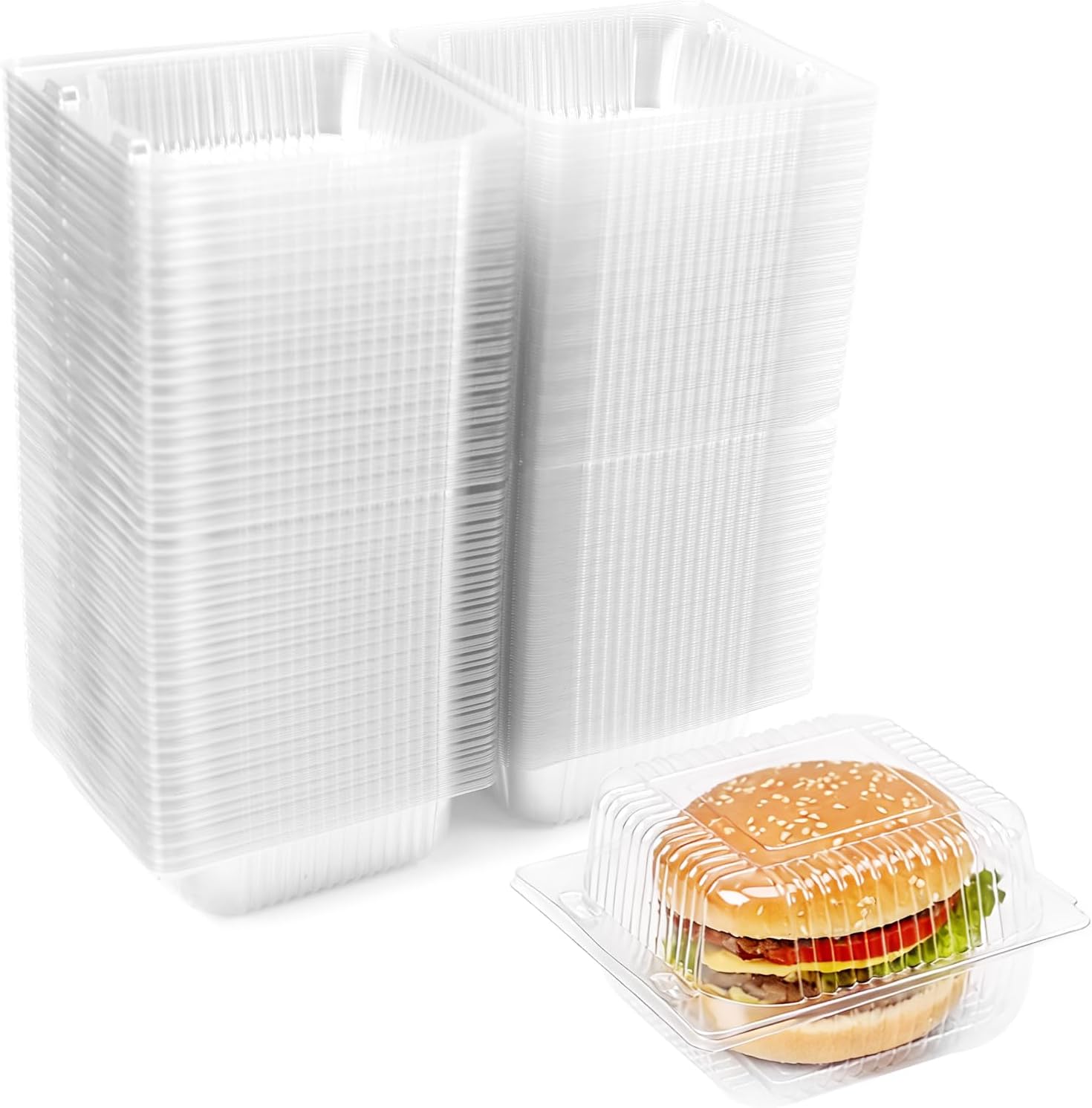 400 Pack Clear Plastic Take Out Containers, Square Hinged Food Container, Plastic Clamshell Dessert Containers Individual Cake Slice Container for Cookies, Fruits, Salads, Sandwiches