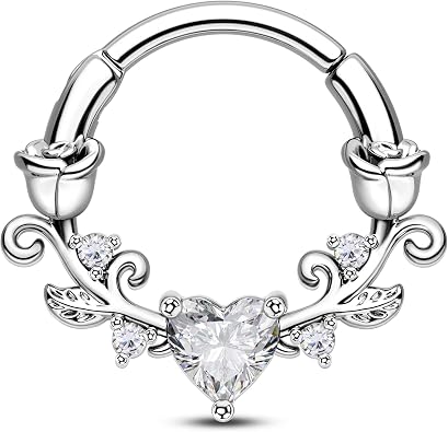 CM Crareesi Mania Rose Septum Rings 16G Septum Piercing Jewelry 316L Stainless Steel Daith Piercing Jewelry Heart Daith Earrings for Women