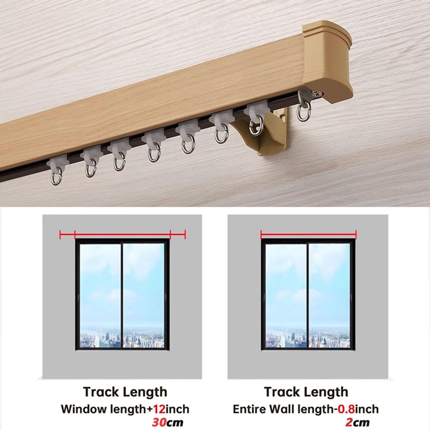 Curtain Rods Wall Mount Wall Curtain Track Set Wood-grain Single Track Room Divider Easy Install for Living Room Bedroom Hotel Hospital Bathroom(C,0.9m/3ft)