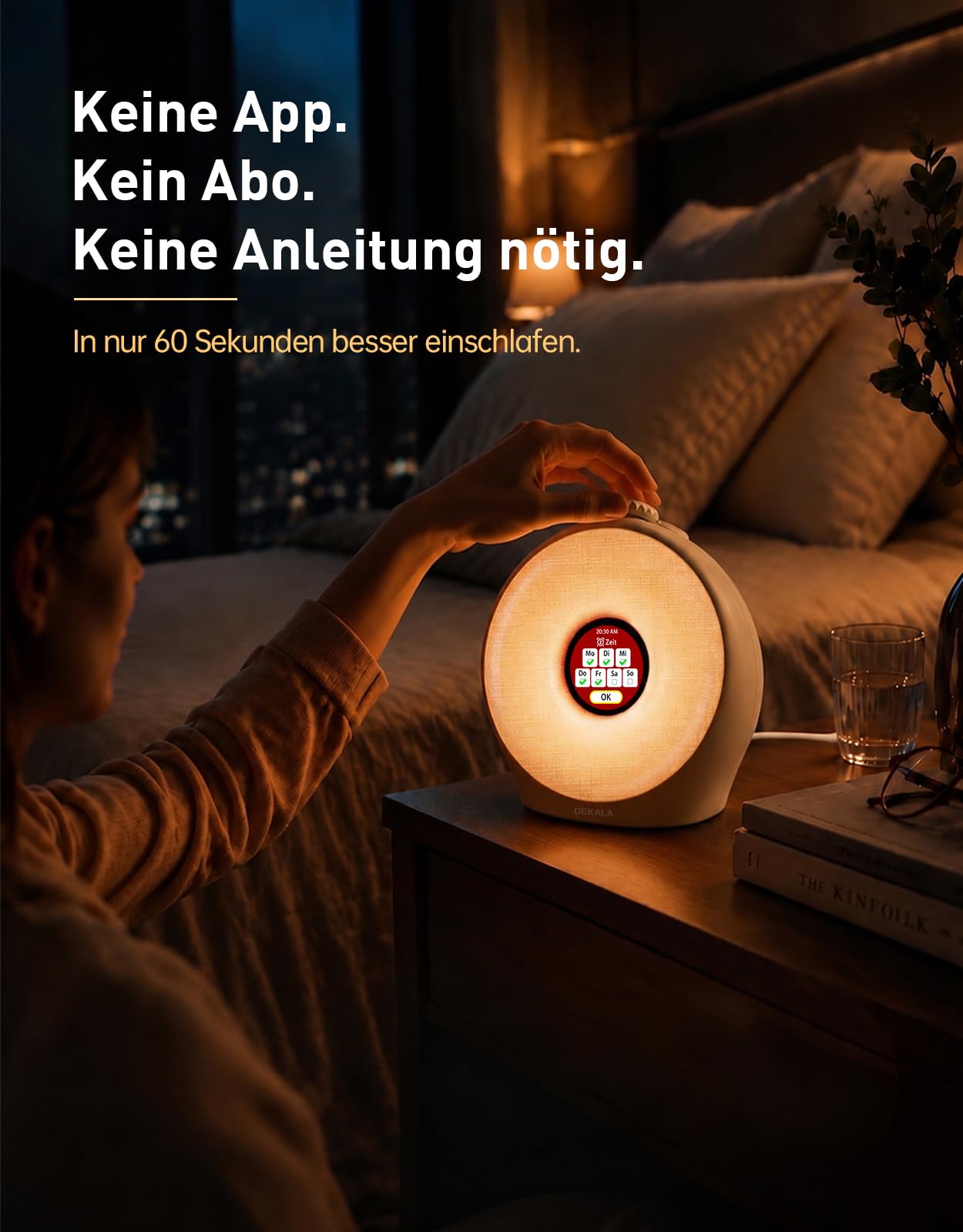 Dekala Tageslichtwecker für Tiefschläfer mit Pulse Wake 95 dB, Lichtwecker Sonnenaufgang & Sunset Sleep, Wake Up Light, 7 Display-Themen, Sound Machine, Atemlicht, 4 Alarme, Farbdisplay, Ohne App