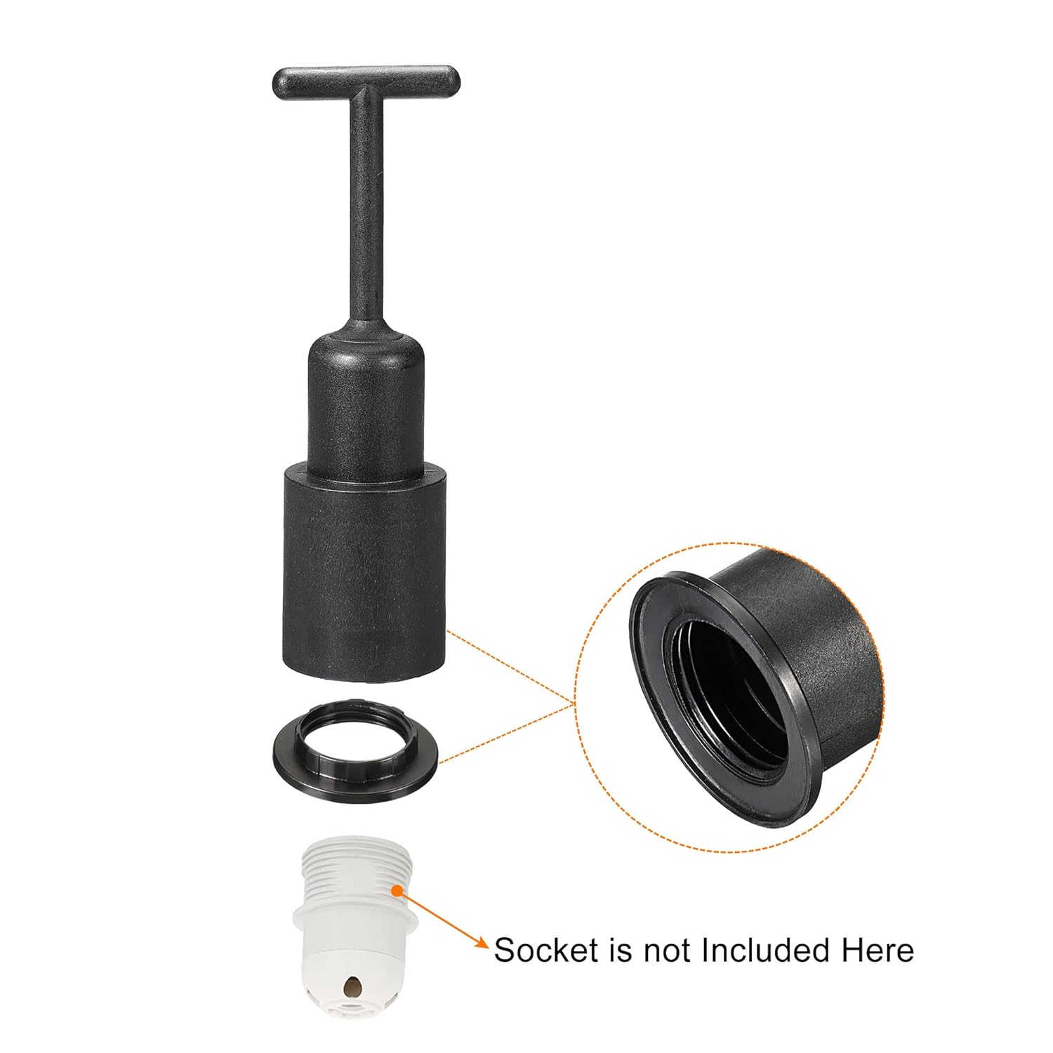 MECCANIXITY E14 Socket Ring Removal Tool T Type with Lamp Shade Socket Rings for Medium Base, Light Replacing Accessories, Black Pack of 8