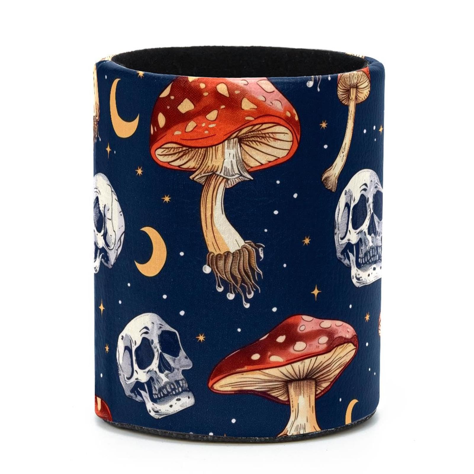 VAPOKF Round Pencil Holders for Desk, Mushrooms Moon and Skulls Pen Holders Pen Pot Makeup Brushes Storage Desktop Stationery Supplies Organiser for Home Office