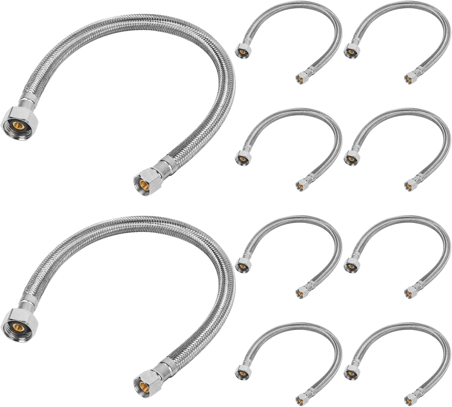 16" Faucet Supply Line, 3/8" Comp x 1/2" FIP Stainless Steel Kitchen Faucet Hose Connector, For Small Kitchen Sink with Short Distance (10-Pack)