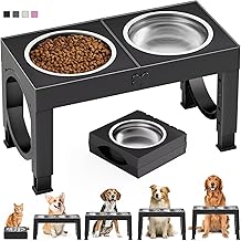 XIAZ Elevated Dog Bowls Large Breed Raised Dogs Bowl Stand Large/Medium Sized Dog Stainless Steel Food Water Bowl Stands 5 Heights Adjustable 9/11/12/14in Black Pet Feeder Dish Station