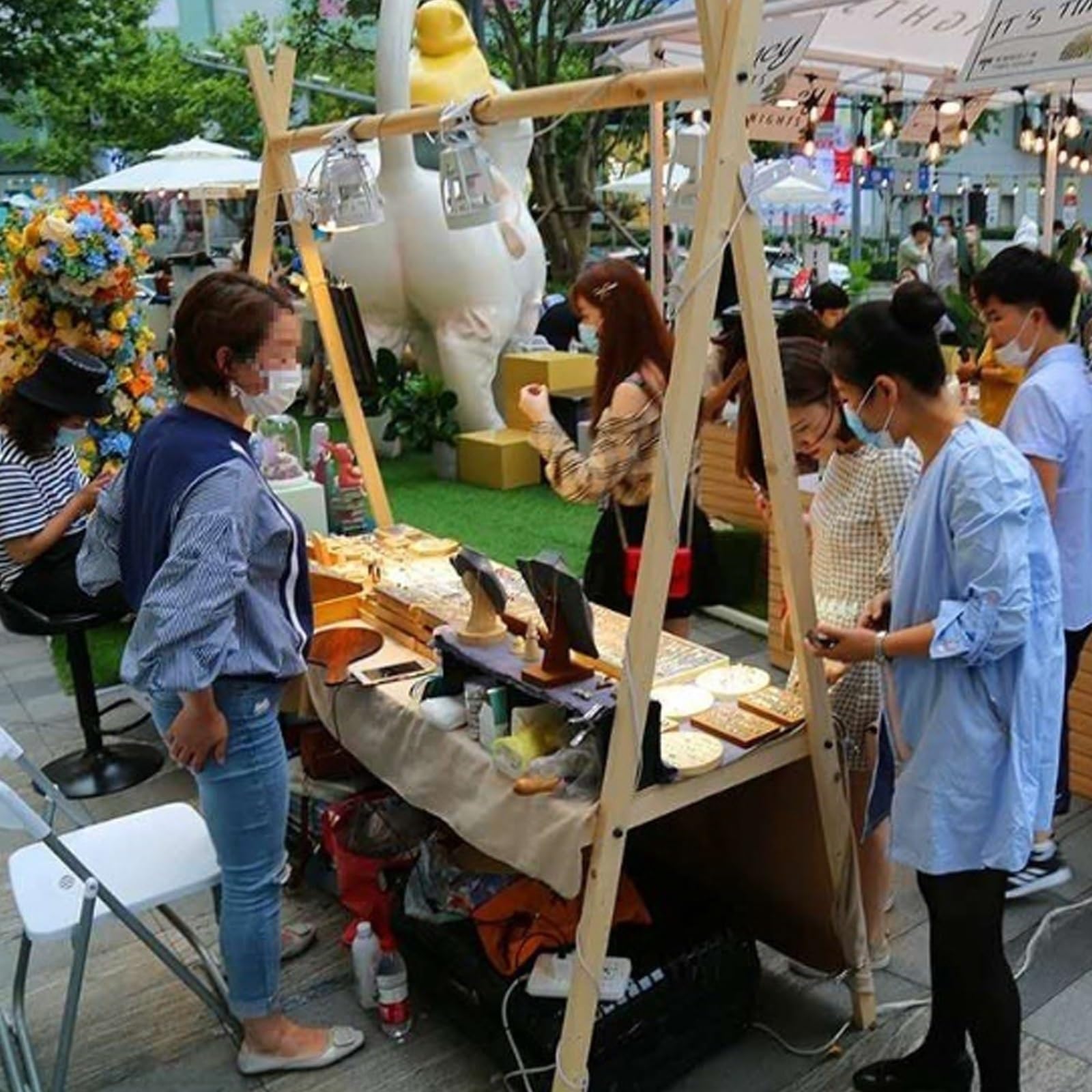 Carro De Vendedor Con Estructura De Madera, Puesto De Venta Plegable Al Aire Libre, Adecuado For Vendedores Ambulantes,Mostradores De Exhibición De Mercado(Red)