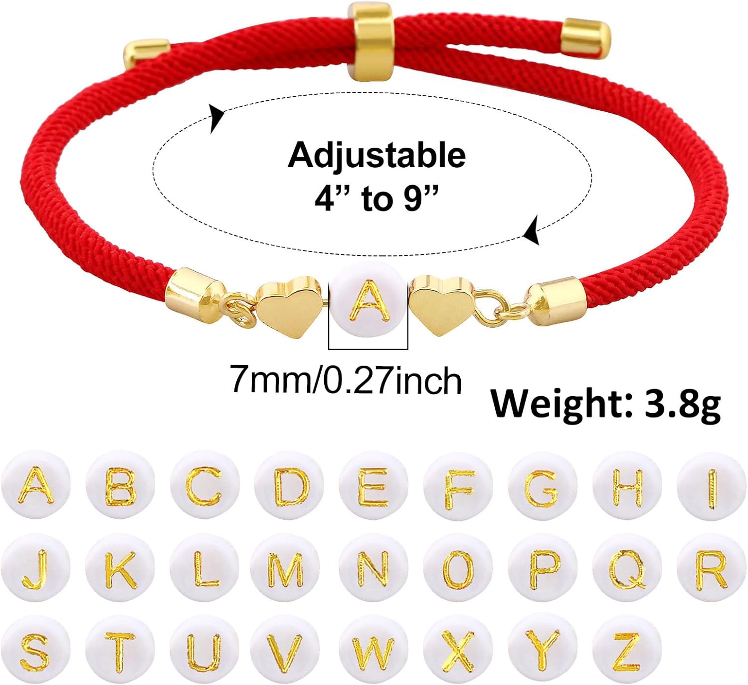 SUMMER LOVE Multicolor Letter Initial Bracelet for Women Love Heart Cute Jewelry Gift Ideas for Girlfriend Daughter Mom Grandma On Birthday Christmas (Y, Red) - Image 5