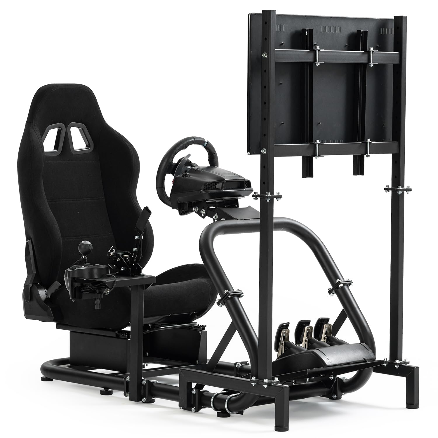 Supllueer Racing Sim cockpit con sedile ergonomico e supporto per monitor adatto per Logitech/Fanatec/Thrustmaster G27 G923 G920,50 mm grande tubo rotondo supporto simulatore di guida, no