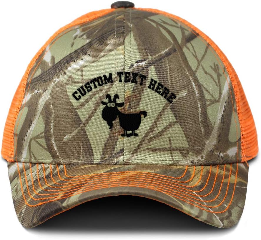 Custom Camo Mesh Trucker Hat Cute Goat Animal Embroidery Cotton Strap Closure