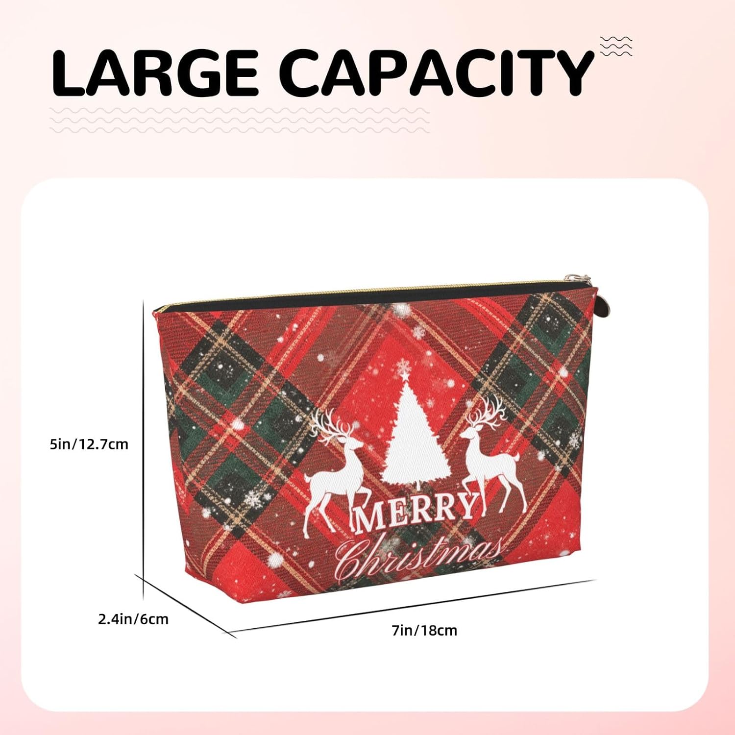 Red Christmas Travel Cosmetics Bag, Zippered Makeup Organizer Bag image 5