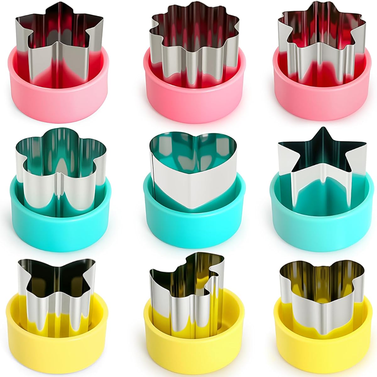 Mini Fruit Vegetable Cookie Cutters Shapes Set - 9Pcs 1.5 inch | Stainless Steel, Detachable PP Covers, Safe for Kids, Dishwasher Safe, Can Cut Cheese, Sandwich, Fondant, Dough, Craft Clay