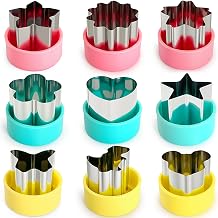 Mini Fruit Vegetable Cookie Cutters Shapes Set - 9Pcs 1.5 inch | Stainless Steel, Detachable PP Covers, Safe for Kids, Dishwasher Safe, Can Cut Cheese, Sandwich, Fondant, Dough, Craft Clay