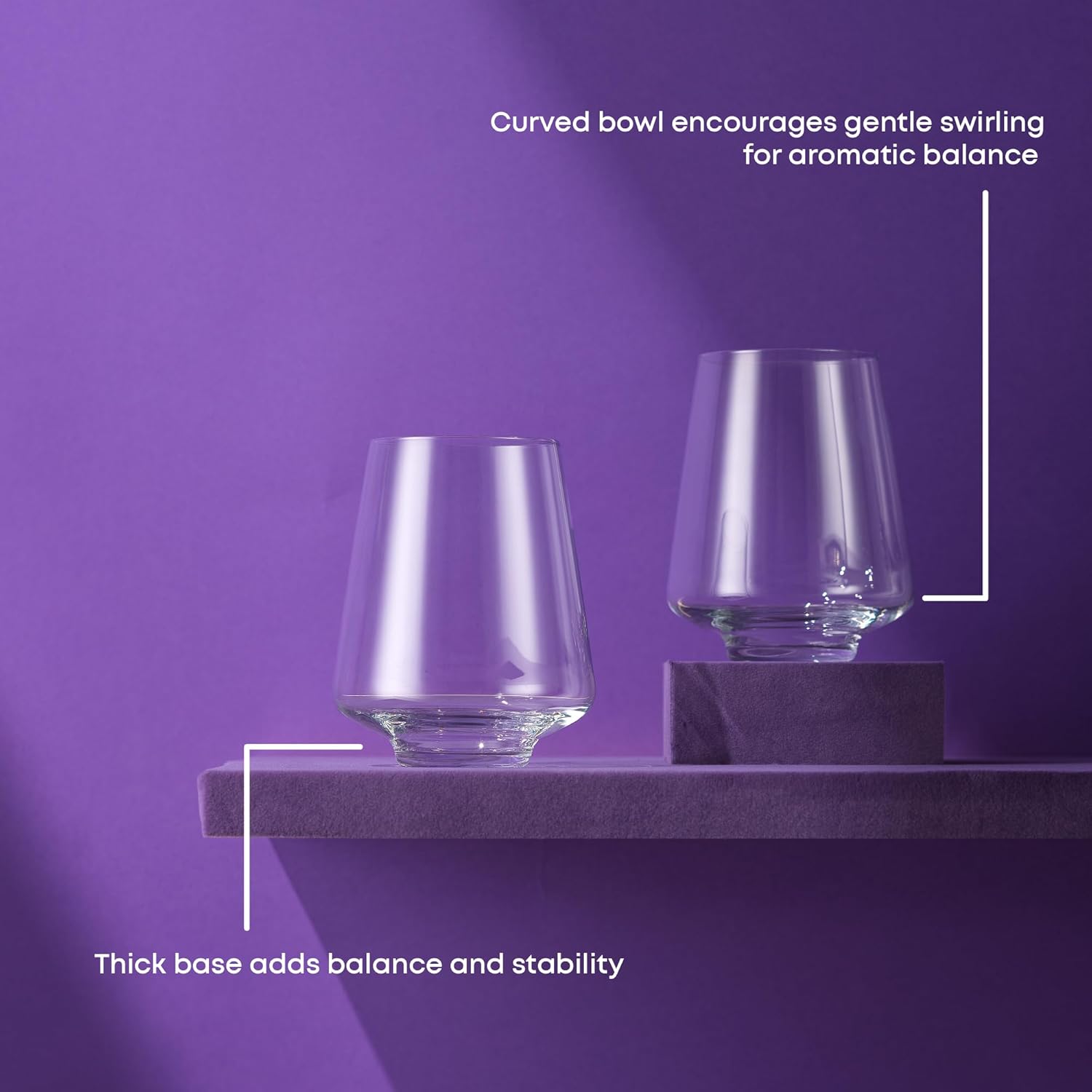 JoyJolt Sidney Stemless Wine Glasses Set of 4 | 19 oz Modern Drinking Glasses | Tapered Bulb Shaped Tumbler Cups for White and Red Wine | Home Bar Glass Set | Premium Crystal Made in Europe - Image 3