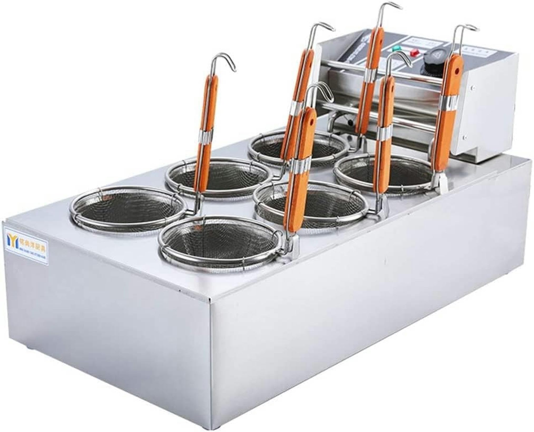 Cuocispa Elettrico, Cuocispa, Macchina per Pasta con Cestello A 6 Fori, Macchina per Cuocere La Pasta in Acciaio Inox per Uso Commerciale E Domestico, per Casa E Ristoran,