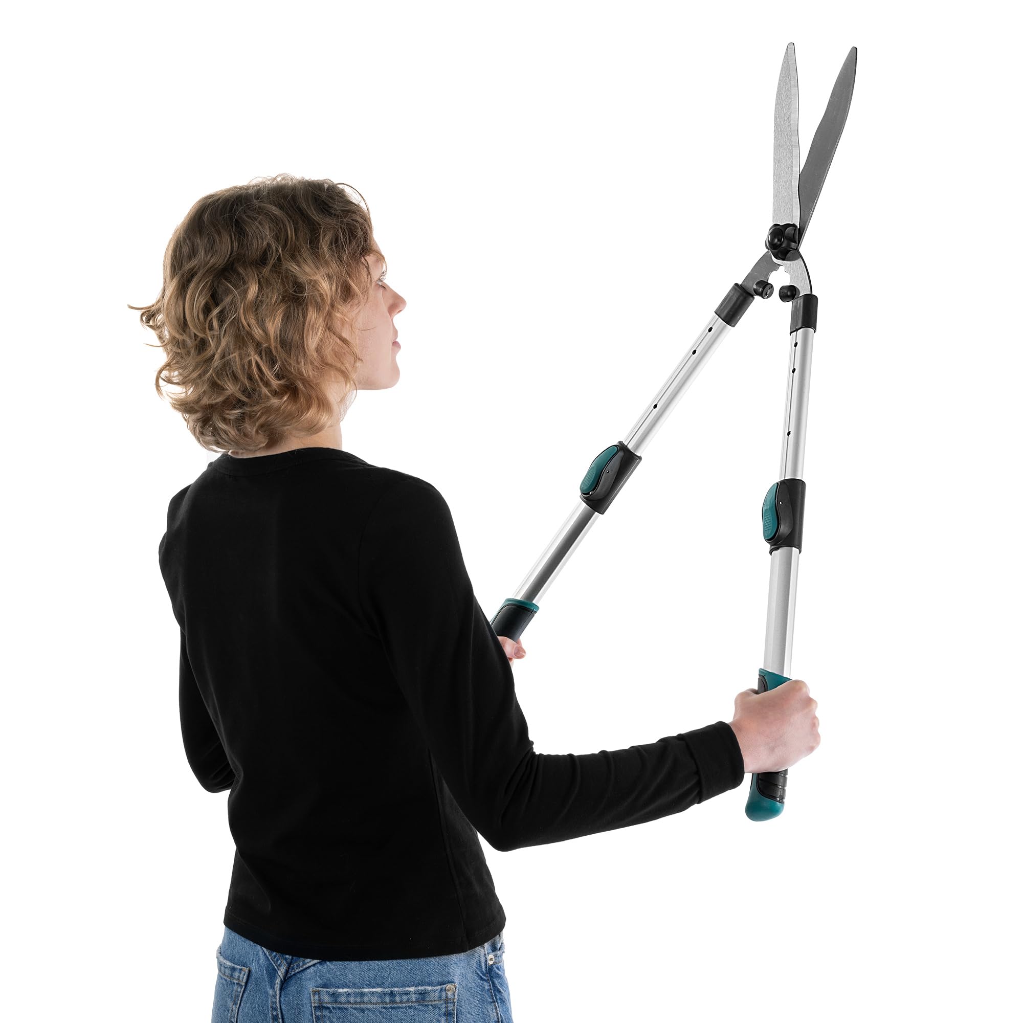 KADAX Teleskop Heckenschere 65–85 cm, manuelle Gartenschere mit ausziehbaren Aluminiumgriffen und scharfen Stahlklingen, Astschere für Hecken, Strauchschere