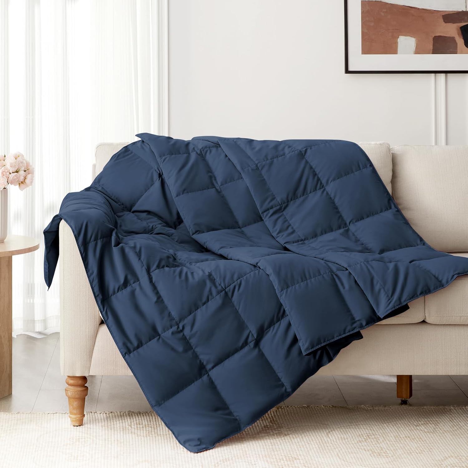 Navy Reversible UltraFeather Down Throw Blanket 50x70