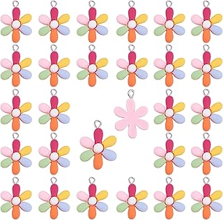 Ornaland 30 Pcs Colorful Flower Charms Pendants Cute Resin Pendants for Necklace Earrings Bracelet Jewelry Making