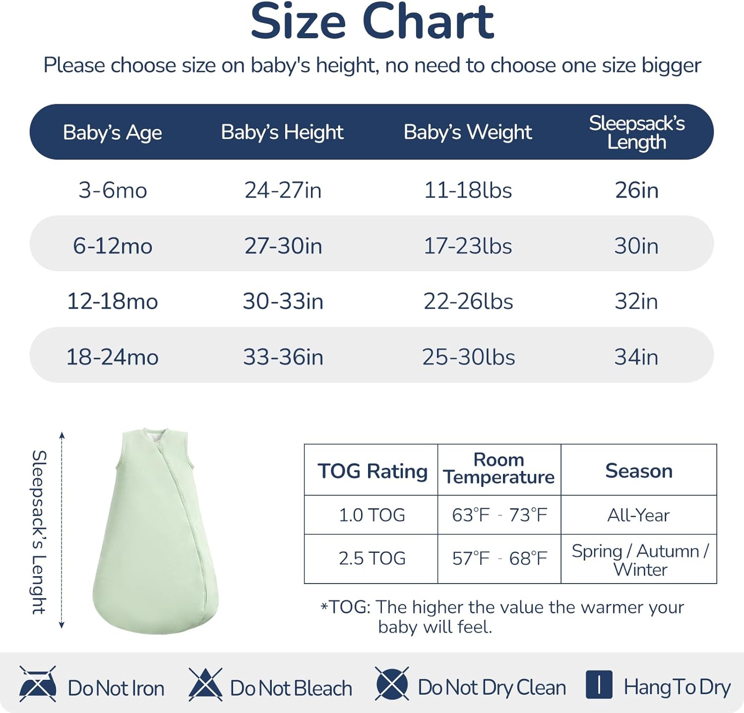 1.0 Tog 2.5 Tog Baby Sleep Sack, 100% Cotton Baby Sleeping Bag 3-24M, 2-Way Zipper Baby Wearable Blanket - Image 8