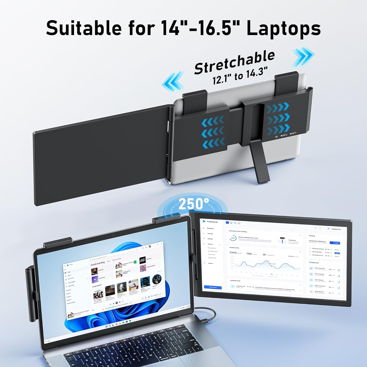 Laptop Screen Extender, 14" FHD 1080P IPS Laptop Monitor Extender with USB C/HDMI Port, Plug and Play Dual Screen Portable Extended Monitor for 14"-15.6" Laptops