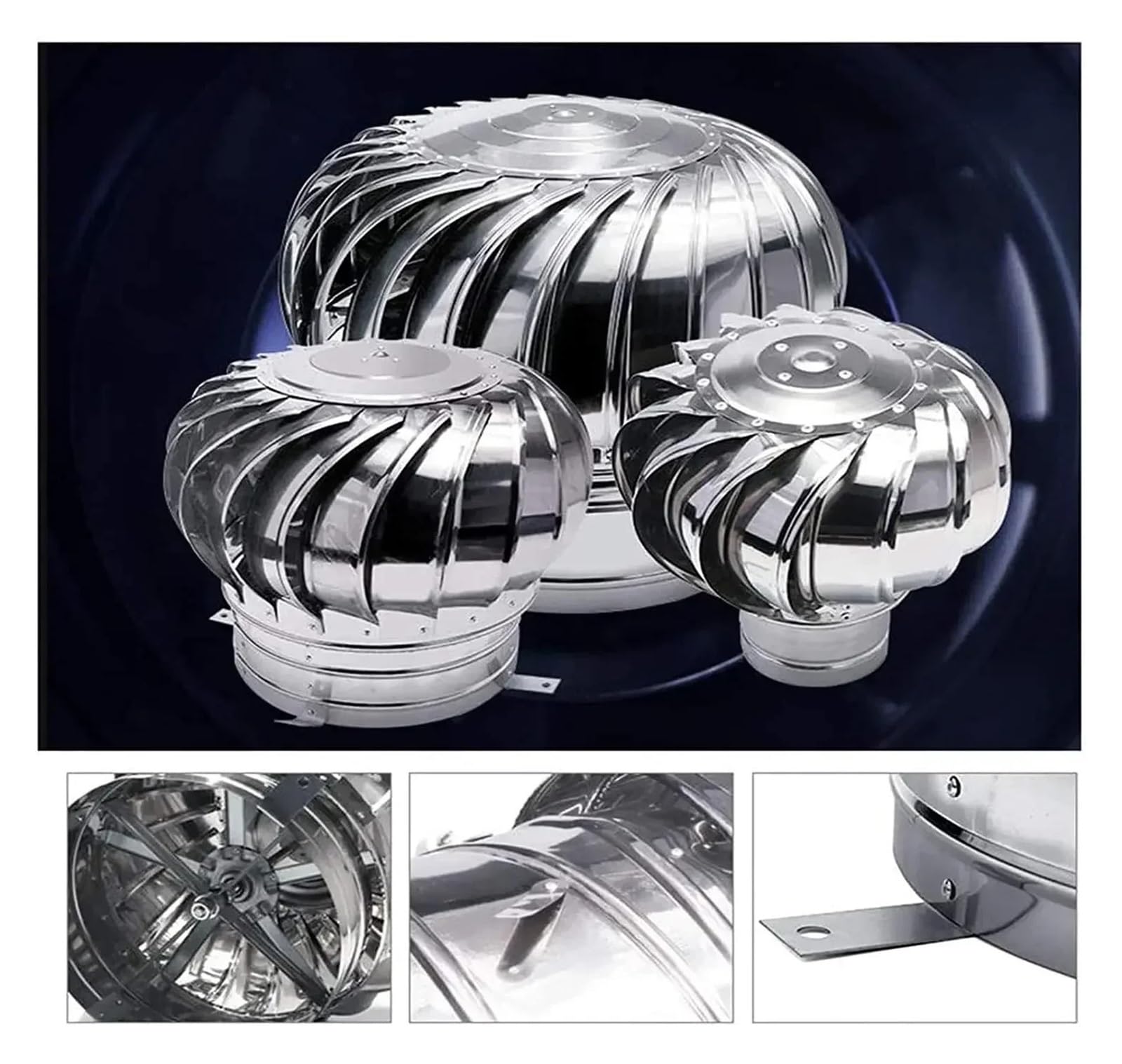 cappuccio per camino, Comignolo girevole in acciaio inox for tubi di scarico ventilazione camini 100/110/160/200mm(200 Mm)