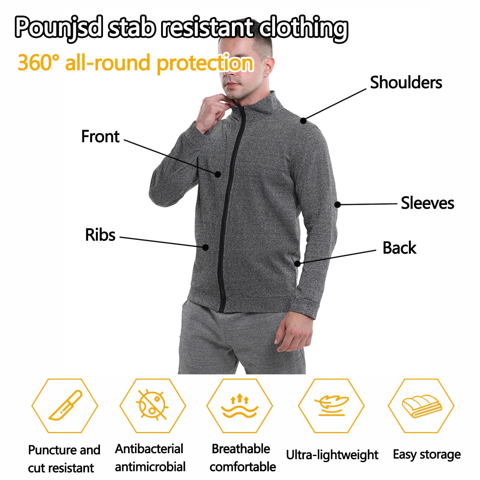 security weste herren, 5-Stufen stich und schnittschutz, stichfeste kleidung, selbstverteidigung, schutzweste stichfest, bissfestes, reißfestes, stichfestes T-Shirt Für Sicherheitsschutz