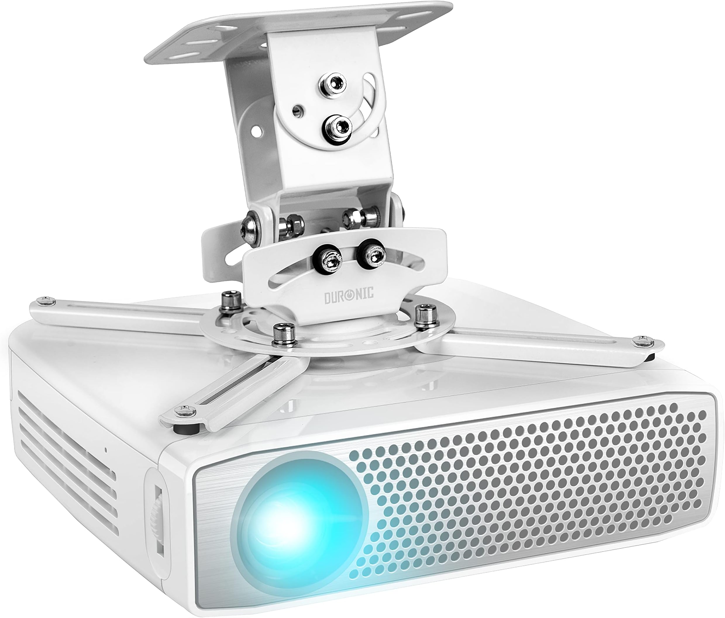 Projector Mount Stand for Ceiling or Wall Bracket PB05XB | 13.6kg Capacity | Multi-Fit Projector Bracket | Heavy Duty Adjustable Clamp | Tilt Swivel Rotate | White