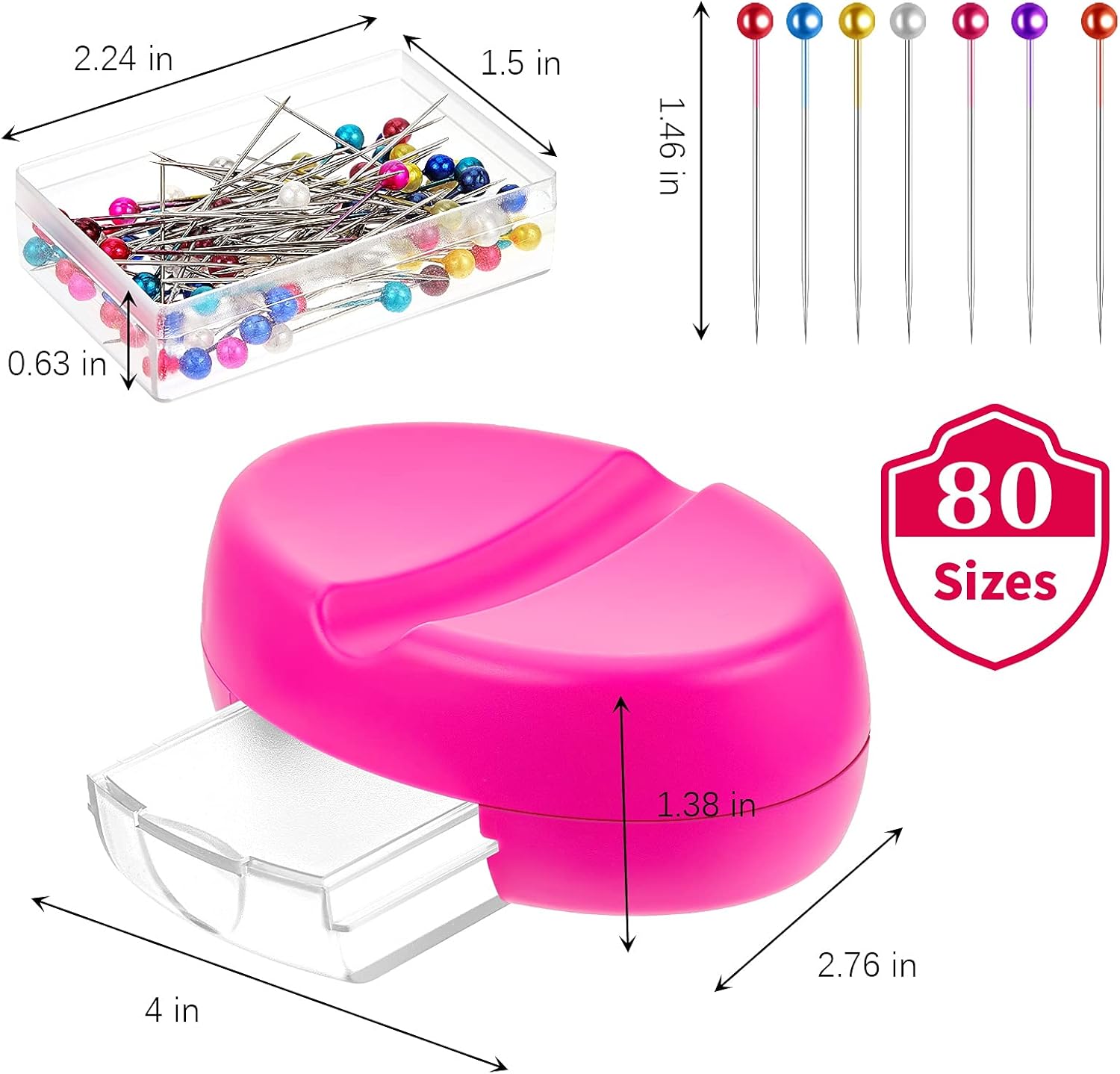 Magnetic Pin Cushion with Drawer and 80 Pieces Head Quilting Pins Magnet Pin Holder Cushions Magnetic Sewing Pincushion for Quilting Sewing, Paper Clips, Screws, Thumbtacks