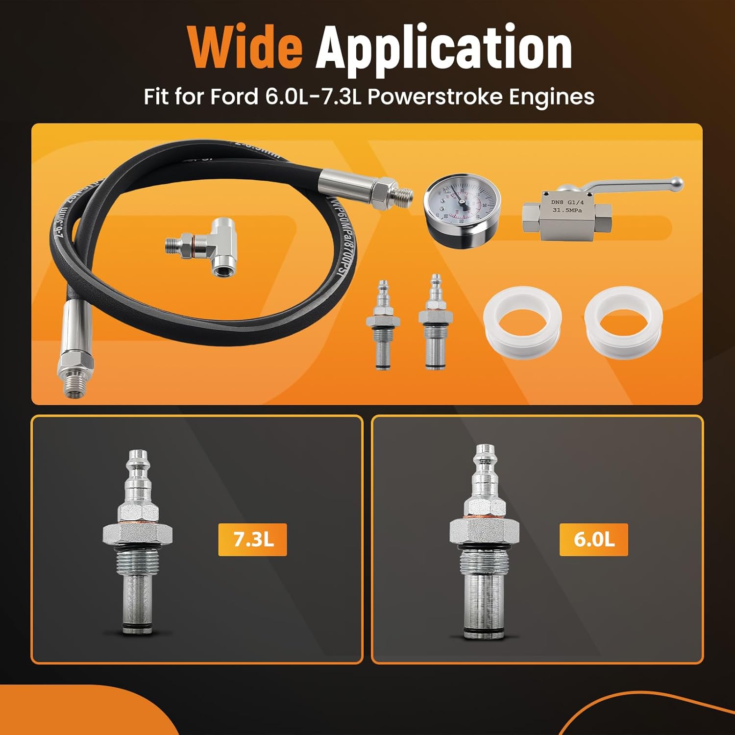 maXpeedingrods High Pressure Oil System IPR Air Test Tool Kit Compatible with Ford 6.0L & 7.3L Powerstroke Diesel Engines, with Gauge