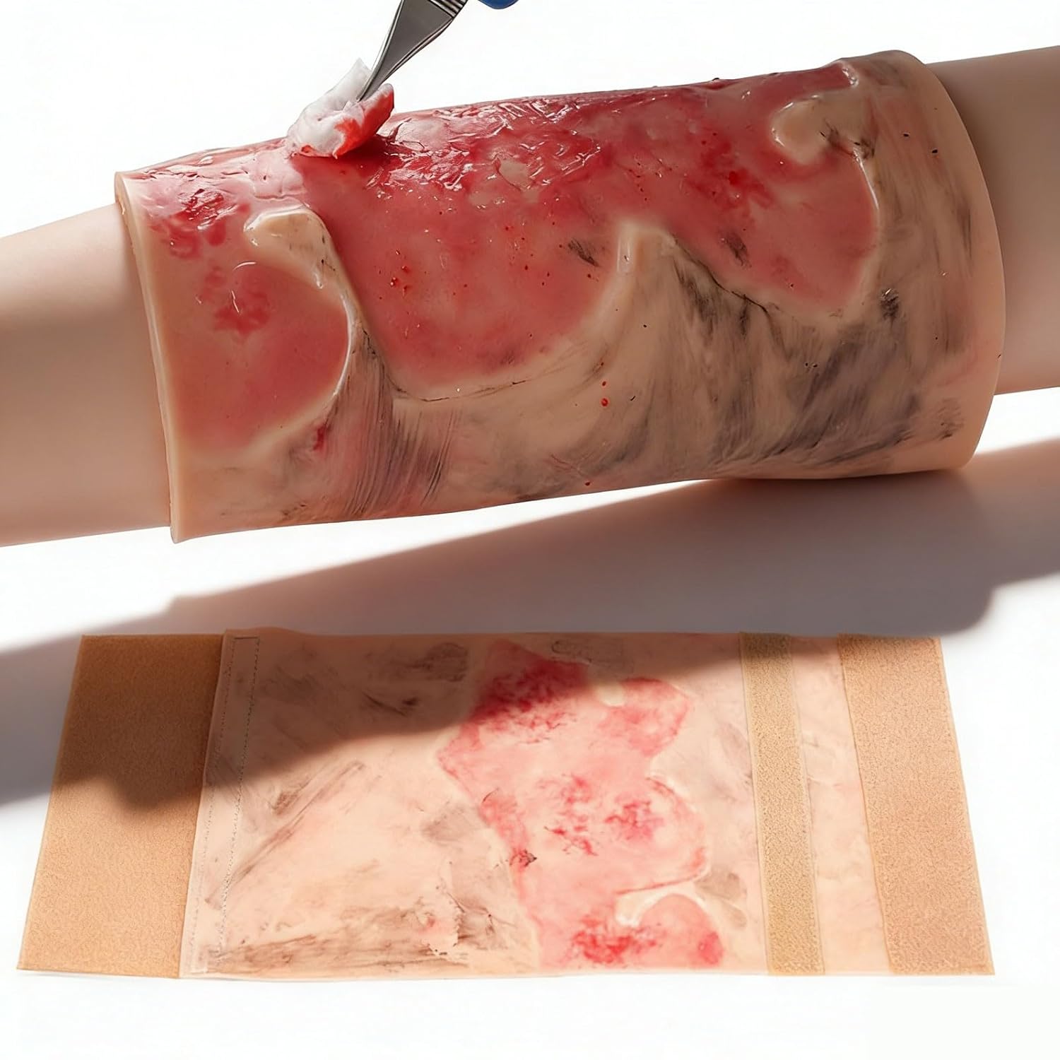 Wearable Burn Wound Model, 2nd & 3rd Degree Burn Wound Care Trainer, Bleeding Control Practice Simulator for Nursing Training, Medical Education Demonstration Tool for Students & Nurses