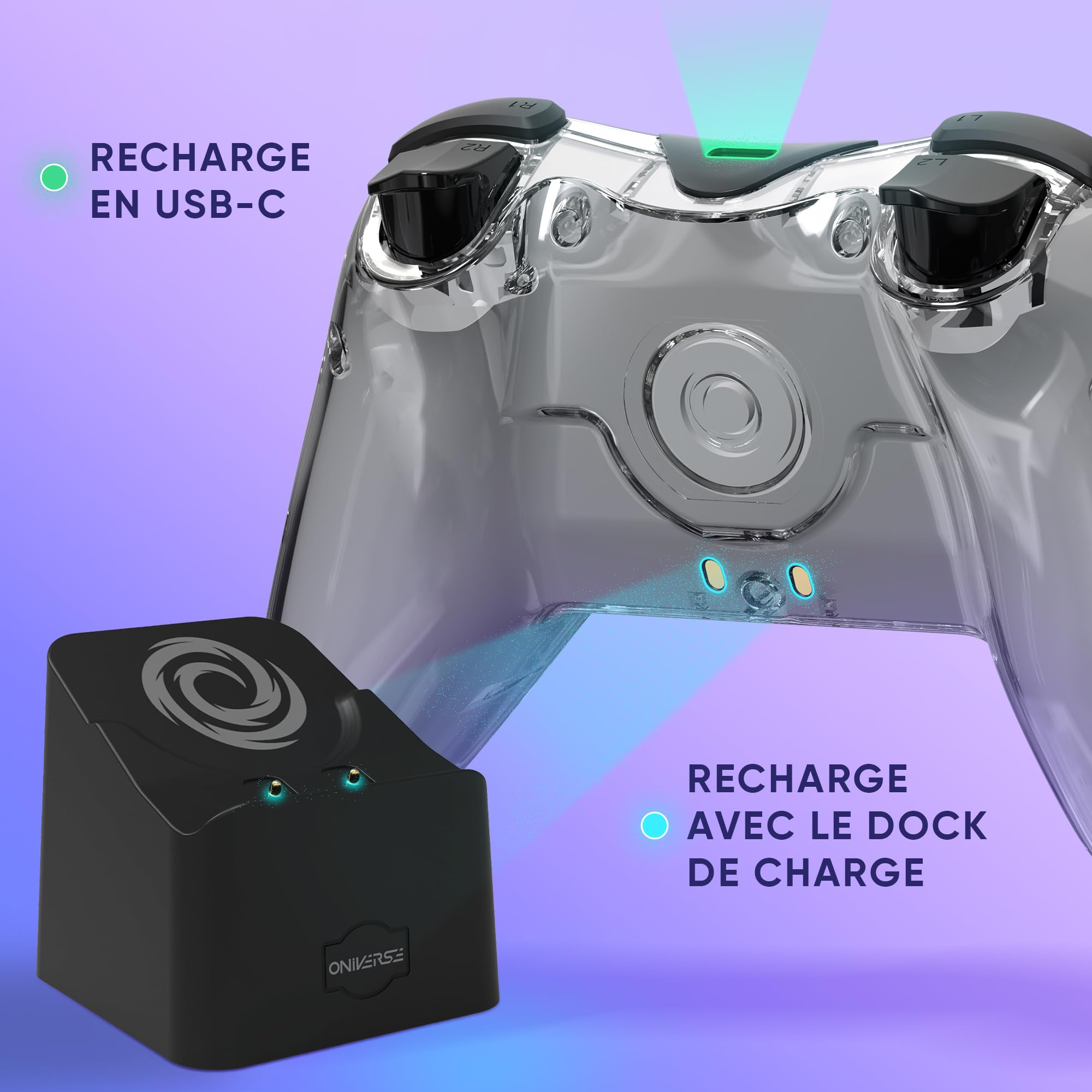 Oniverse Manette sans fil compatible Switch OLED Lite PC ANDROID iOS, Dock de charge, Vibrations réglables, boutons macro, mode Turbo, Wake up, Gyroscope 6 axes, Astralite (Nysa Grey/Grise)