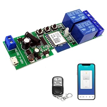 2 channelsWiFi Wireless Smart Switch Inching Self-Locking Relay Module, be Applied to Access Control Tuya SmartLife APP,DIY WiFi Garage Door Opener
