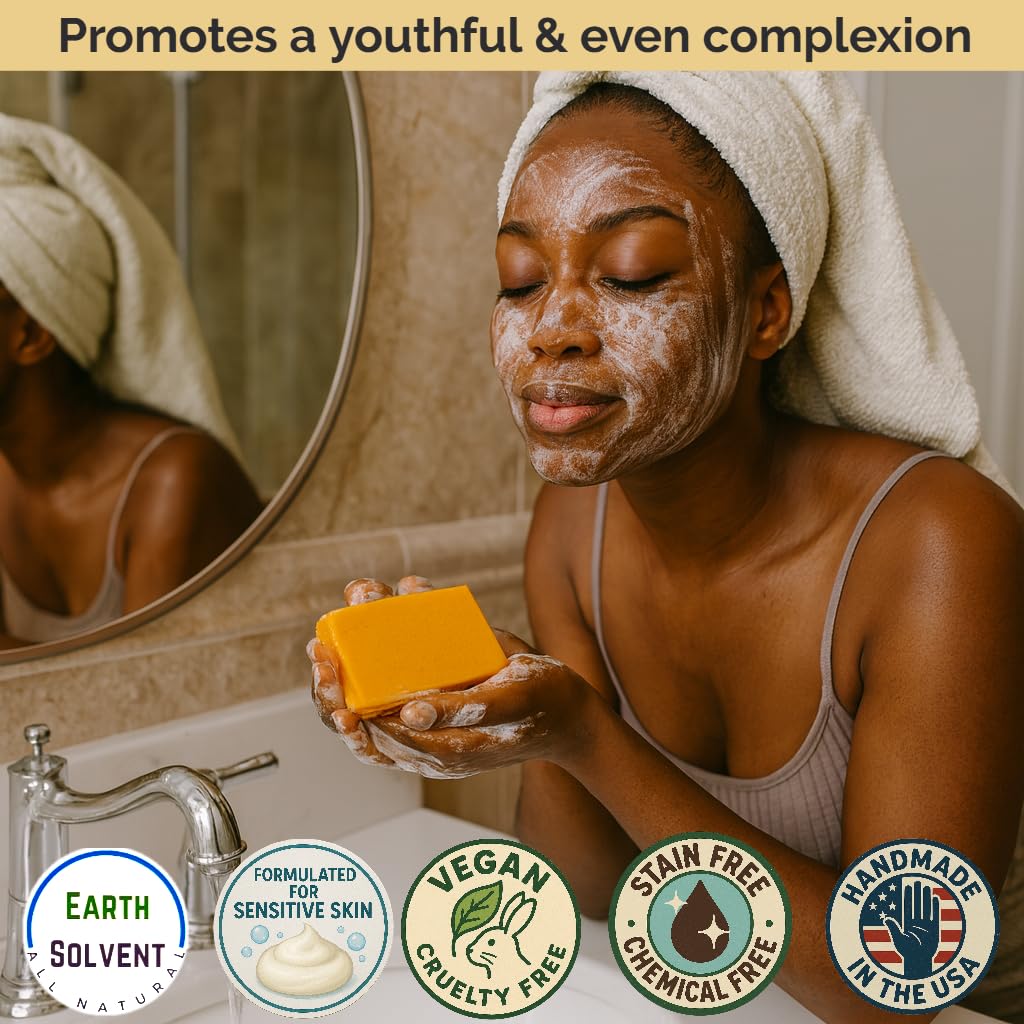 Vitamin C & Turmeric Face Exfoliating Clears Blackheads Improve Dark Spot Acne Dead Sea Minerals Green Tea Carrot Hyaluronic Acid + Kojic Acid (6 oz, Turmeric Face Cream and Bar Soap)