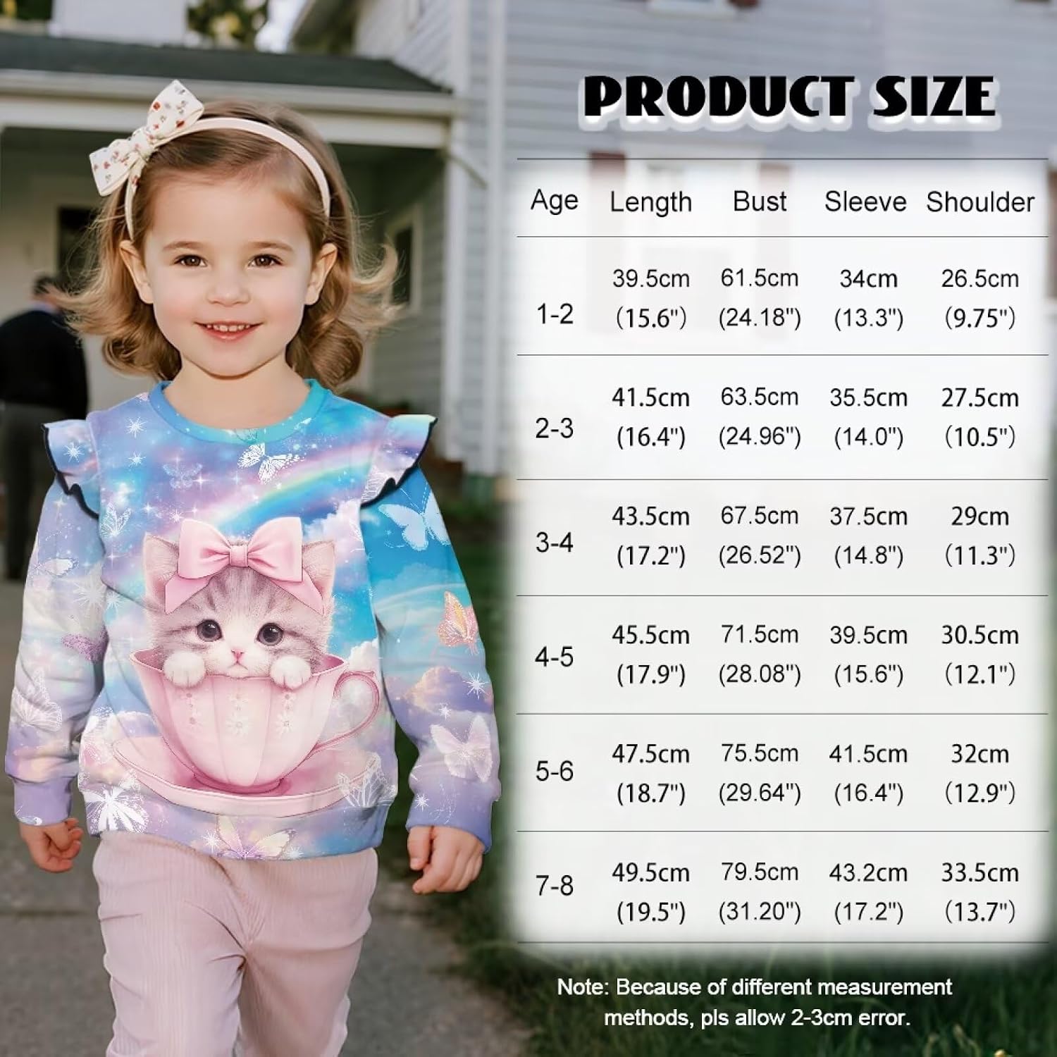 Sweatshirts for Toddler Girls Long Sleeve Crewneck Pullover Cute Ruffle Shoulder Shirt Tops Fall Outfits Clothes