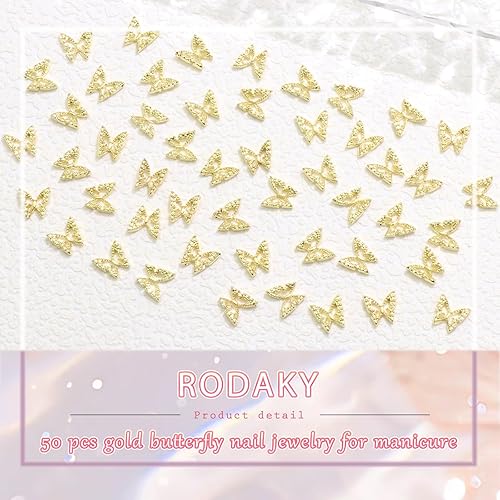 Miniatura 6 de RODAKY 50 dijes de mariposa para uñas, aleación 3D, mariposas, gemas de metal dorado para uñas, decoración de uñas brillantes para mujeres, diseño