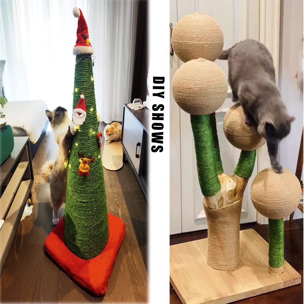 Cuerda de sisal verde para rascador de gatos, reparación de árboles de gatos, 66 pies, cuerda de sisal natural para reemplazo o recuperación de postes de rascador, rascador de gatos DIY