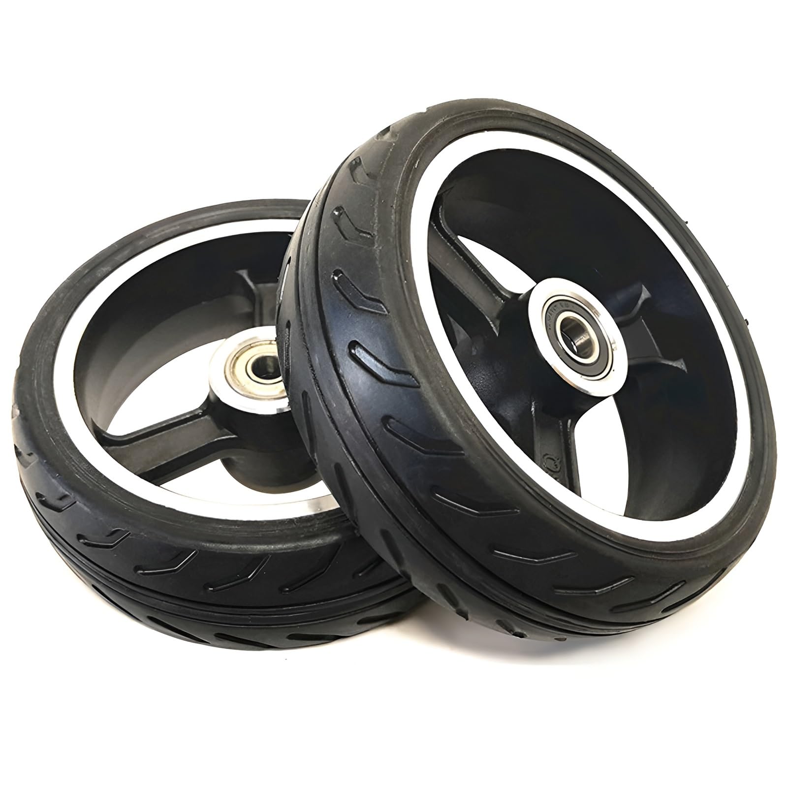 Ersatz-Vorderräder für Rollstühle, 5-Zoll-Vollgummiräder, schwarz, 2er-Pack, for Rollstuhl und Scooter, mit 8 mm und 10 mm Lager(5in/12.9cm(8mm))