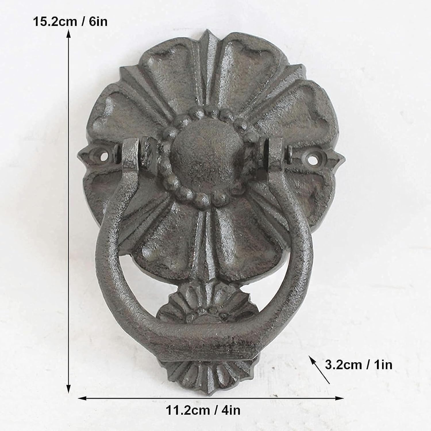 Rieort Door Knocker Cast Iron Door Knocker Eight-Petal Flower Shape Door Knock for Front Door Knockers Retro Garden Courtyard Door Handle Unique
