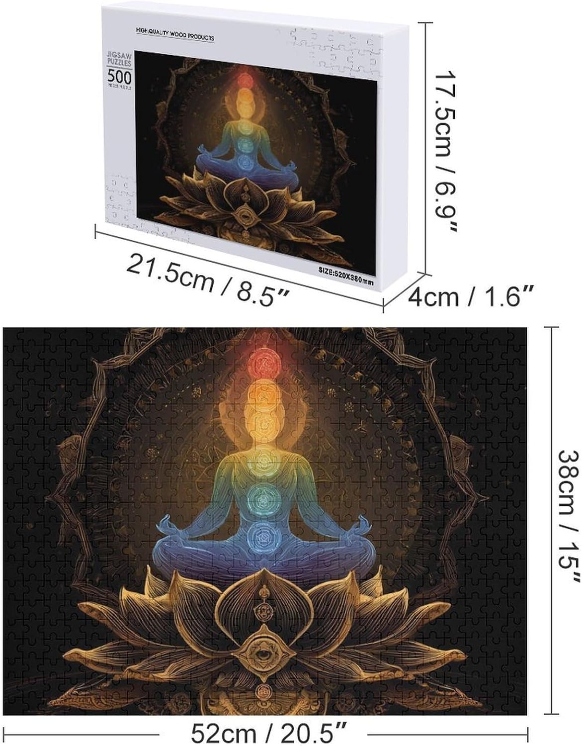 Gold Lotusflower Chakras Puzzles for Adults 500 PCS Wooden Jigsaw Puzzle Wall Decor Christmas