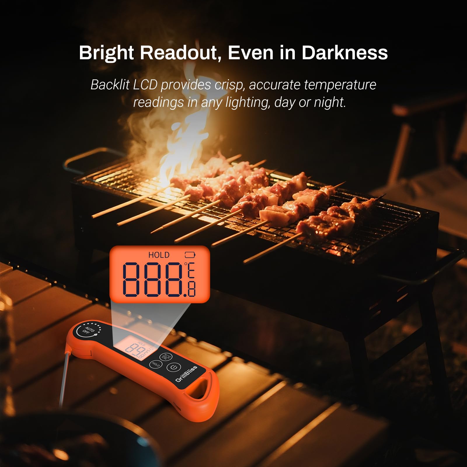 Instant Read Fleischthermometer, Fleischthermometer Digital mit 0,5s Schnelllesung, IPX5 wasserdichtes Kochthermometer mit ±0.-15.0 °C Genauigkeit, Lebensmittelthermometer für Süßigkeiten, Grill