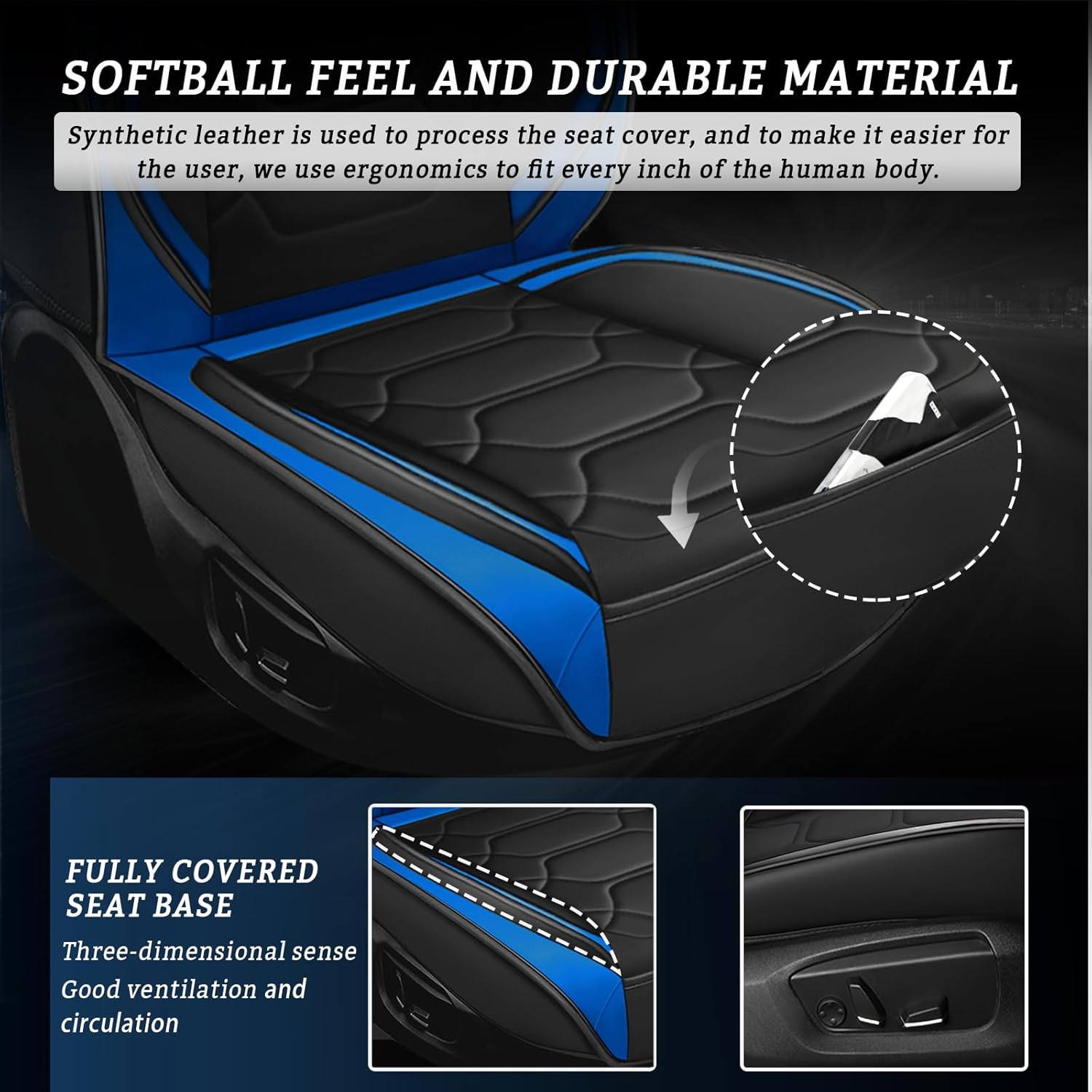 Seat Covers for Jeep Wrangler JK 2007-2025,Full Set Seat Covers Premium Waterproof Faux Leather Cushion Custom,Sports Seat Cover（Full Set,Black Blue）