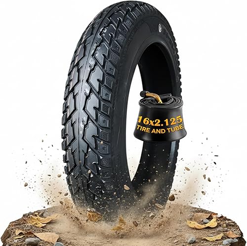 Juego de neumáticos y tubos Ebike de 16 x 2.125 para bicicleta, diseño resistente de 8 niveles, neumático antipinchazo de 16 x 2.125 con tubo